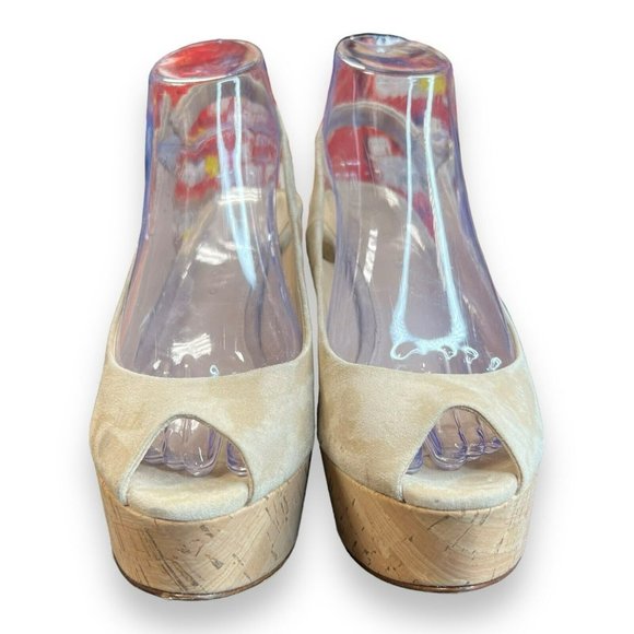 $395 Veronica Beard Women's Beige Dali Peep Toe Platform Wedge Sandal Shoes 7 - Picture 5 of 9